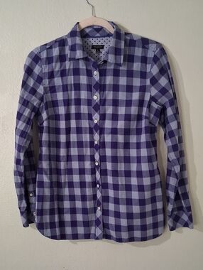 Lightweight Purple Checked Button Up With Polkadot Cuffs